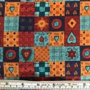 Brown, turquoise, navy and gold 1" squares