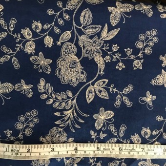 White on navy floral and butterflies #45931/T