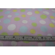 yellow, white, blue, and green spots on pink b/g