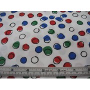 red, green and royal spots on white b/g