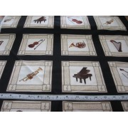 "Music", 5" squares of instruments on black b/g by Timeless Treasures "Music", 5" squares of instruments on black b/g by Timeless Treasures