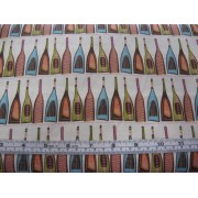 Wine bottles on cream b/g by David Textiles