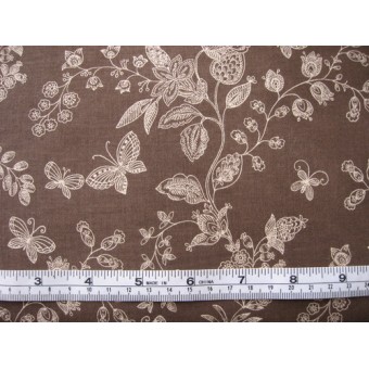 Cream flowers and butterflies on brown b/g, #45931/T